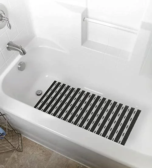Stripes Shower Mat Anti Slip for Shower, Kitchen, Wet Area, Laundry Room Indoor Outdoor, Non Skid Grey (61cm × 45cm) - Black
